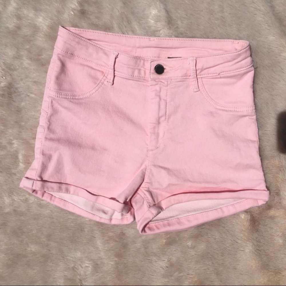 Blush Pink Mid Rise Denim Shorts Waist 24